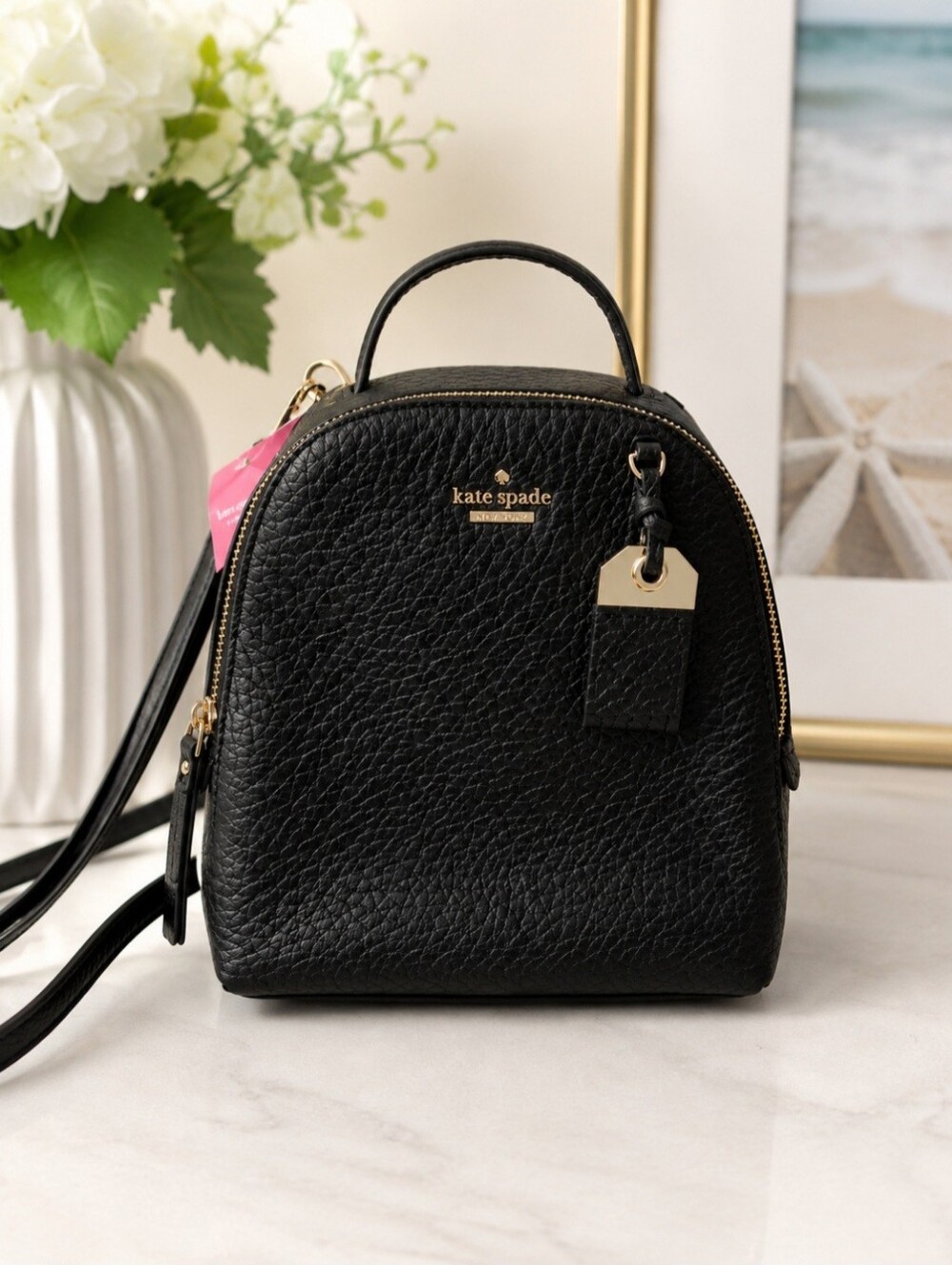 ♠️ Kate Spade Mini Caden Backpack – Black & Gold